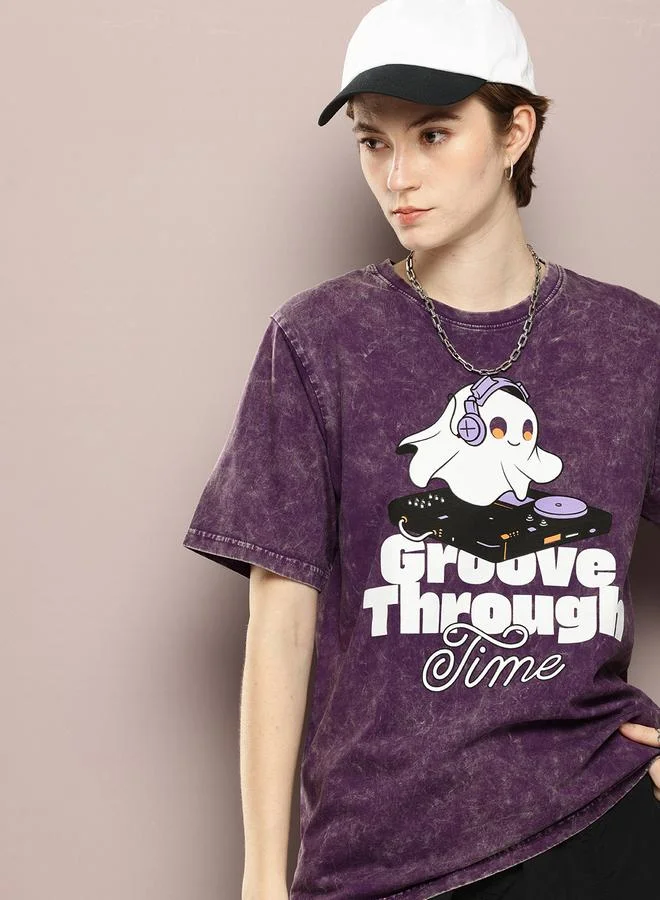 ديلينجر تيشيرت نسائي واسع مطبوع مغسول