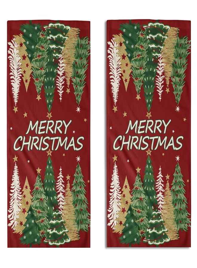 Aytipun Merry Christmas Hand Towels for Bathroom Set of 2 Dark Red Xmas Tree Winter Pattern Print Holiday Theme Decorative Handtowels Soft Absorbent Bath Towel for Home Guest Room Hotel Gym Spa - Image 1