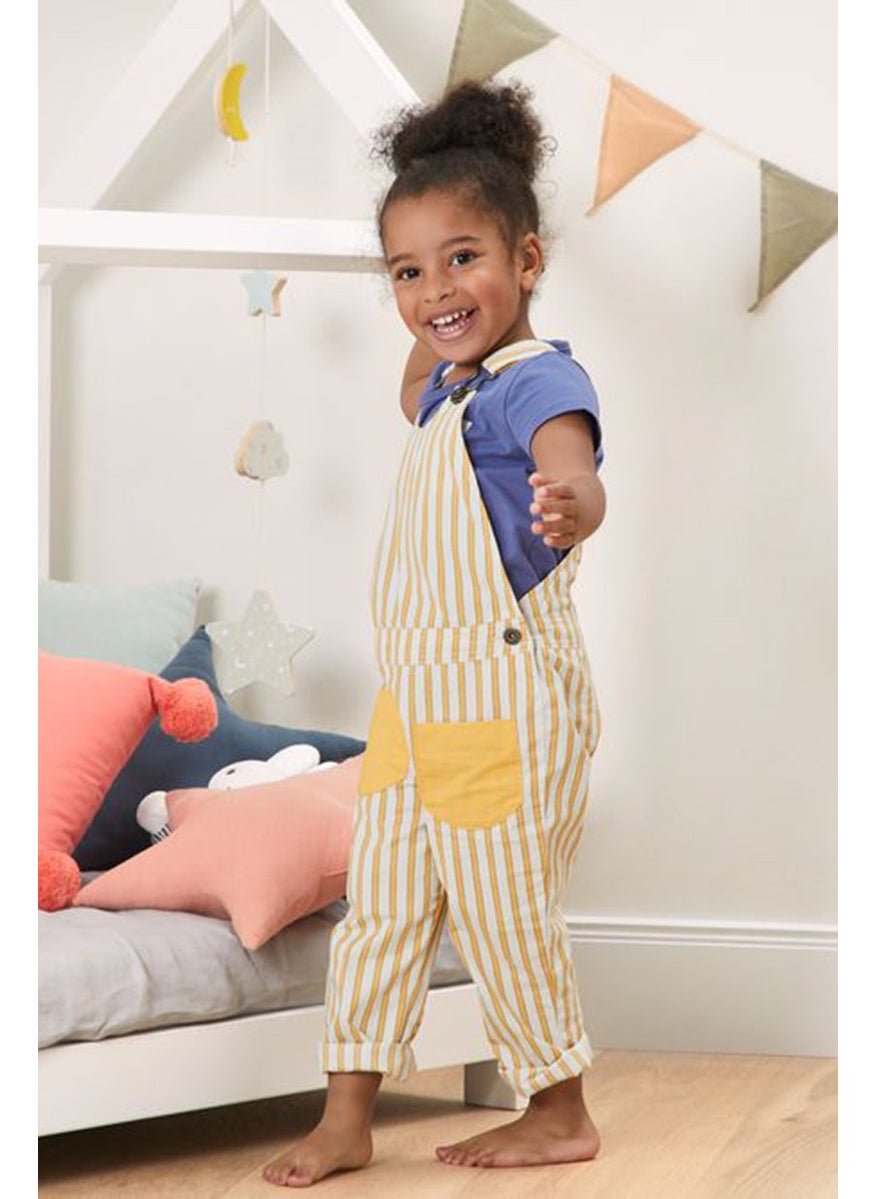 Tchibo Kids Girl Sleeveless Stripe Jumpsuit, White and Yellow  - Image 1