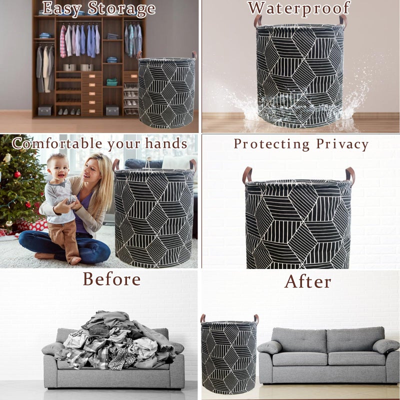 TeLUVHome Waterproof Laundry Hamper Collapsible Laundry Basket Leather Handle Laundry Bag Large Clothes Storage Toy Organization for Bathroom Bedroom Laundryroom College Dorms (92-Satisfied laundry hampers) - Image 3