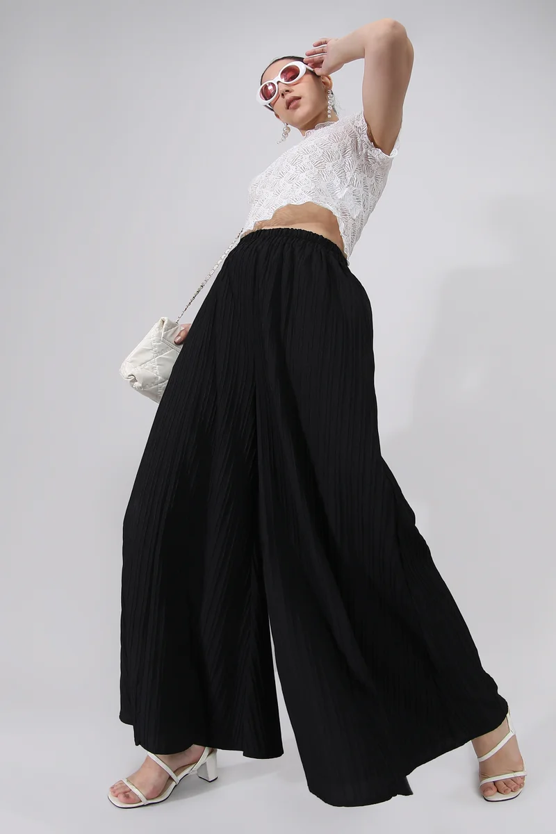 Pinacolada  Women's Midnight Black Striped Piping Flared Trousers for Women | Best Price UAE