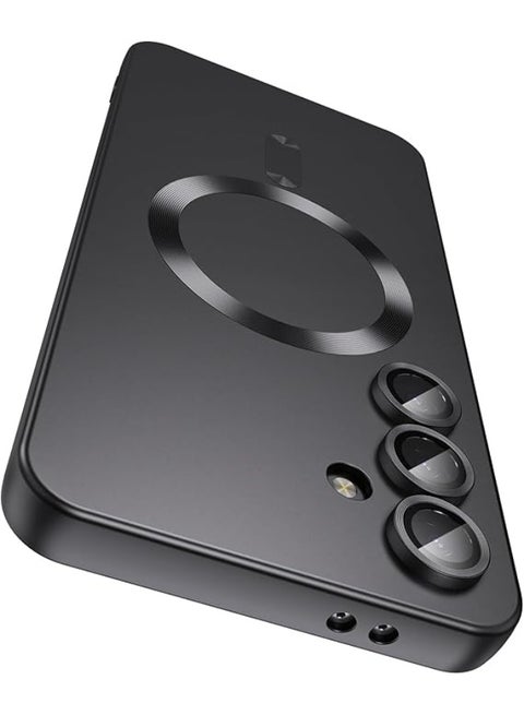 Compatible with Magnetic for Samsung A16 Case, Compatible with MagSafe, Built-in Camera Lens Protector, Slim Thin Soft Silicone Bumper Shockproof Metallic Luster Phone Case(Black)