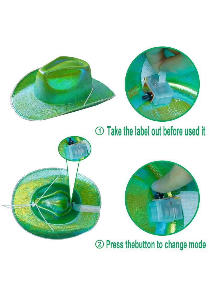 SOLARAE Light Up Cowboy Hat for Women with Heart Sunglasses Glitter Men,LED Cowgirl Sparkly Space Hats Party Costume Dress - Image 4