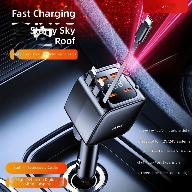 AXK Car Fast Charger for Mobile Phones, Retractable & Universal Compatible with Apple and Android - Image 4