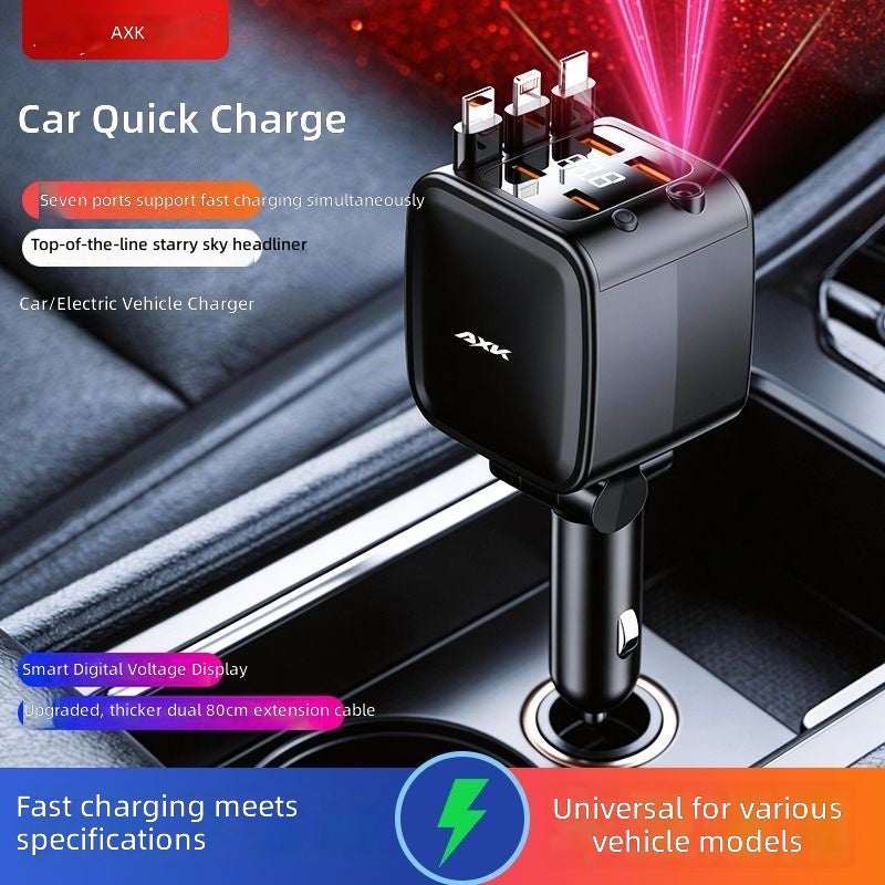 AXK Car Fast Charger for Mobile Phones, Retractable & Universal Compatible with Apple and Android - Image 3