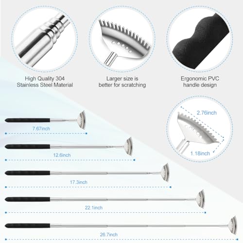 Yeipis 4Pcs Different Back Scratcher Extendable Back Massager Tool with Rubber Handles, Metal Portable Telescoping Back Scratcher, Stocking Stuffers for Men Women Christmas Gift (Black) - Image 3