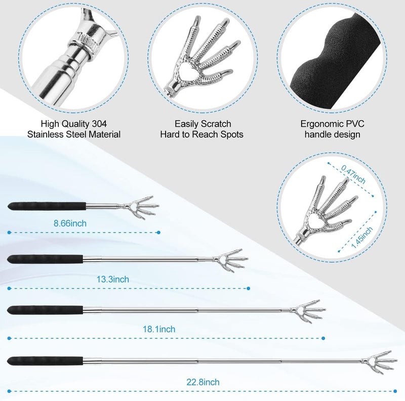 Yeipis 4Pcs Different Back Scratcher Extendable Back Massager Tool with Rubber Handles, Metal Portable Telescoping Back Scratcher, Stocking Stuffers for Men Women Christmas Gift (Black) - Image 5