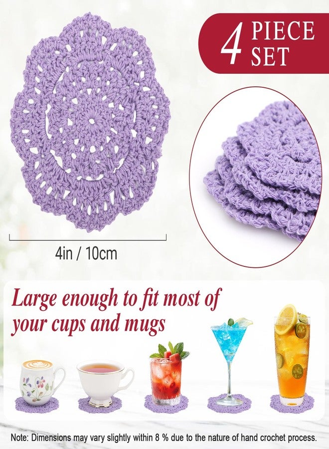 kilofly Small Crochet Cotton Lace Coasters Doilies Pack Set, 4pc, Round, 4 inch (Purple) - Image 2