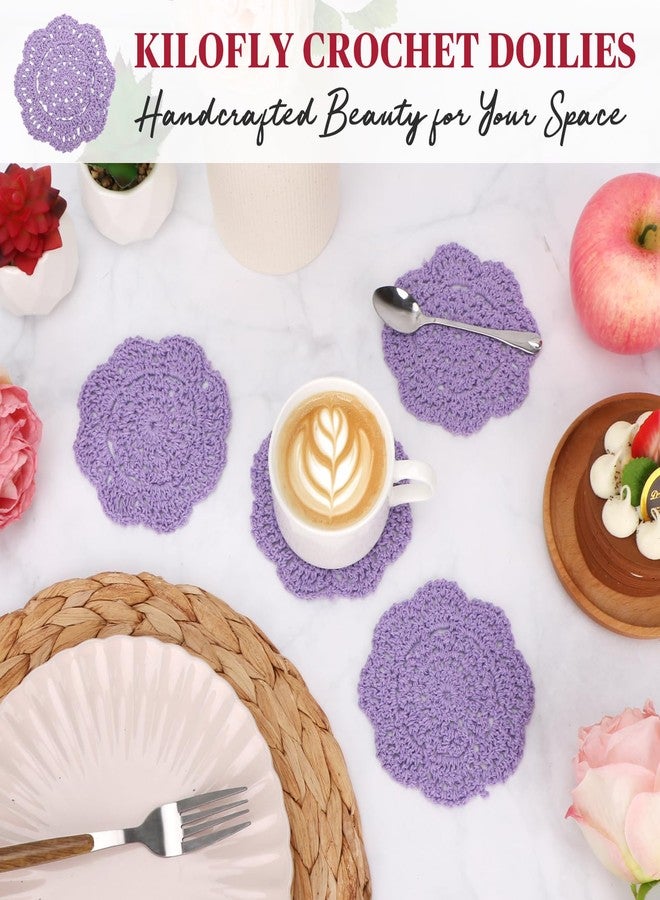 kilofly Small Crochet Cotton Lace Coasters Doilies Pack Set, 4pc, Round, 4 inch (Purple) - Image 4