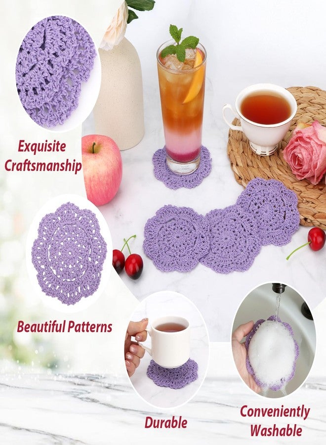 kilofly Small Crochet Cotton Lace Coasters Doilies Pack Set, 4pc, Round, 4 inch (Purple) - Image 3