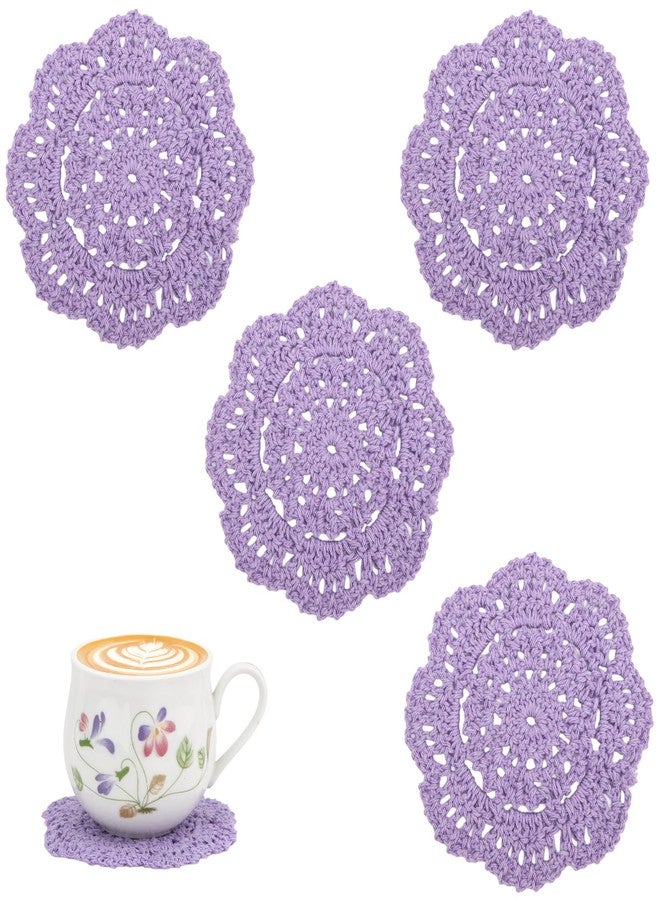 kilofly Small Crochet Cotton Lace Coasters Doilies Pack Set, 4pc, Round, 4 inch (Purple) - Image 1