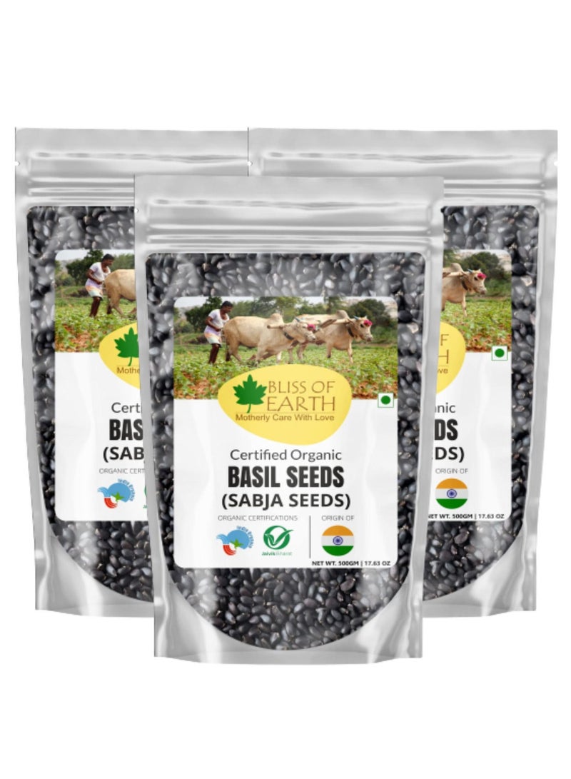 BLISS OF EARTH Basil Seeds Organic Sabja Seeds, Tukmaria Seeds Fibre & Omega-3 Rich Good for weight loss, Hydration Tiny PowerHouse Seeds 3x500gm - Image 1