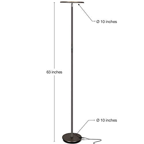 Brightech Sky LED Floor lamp, Torchiere Super Bright Floor Lamp for Living Rooms & Offices - Dimmable, Tall Standing Lamp for Bedroom Reading - Bronze - Image 2
