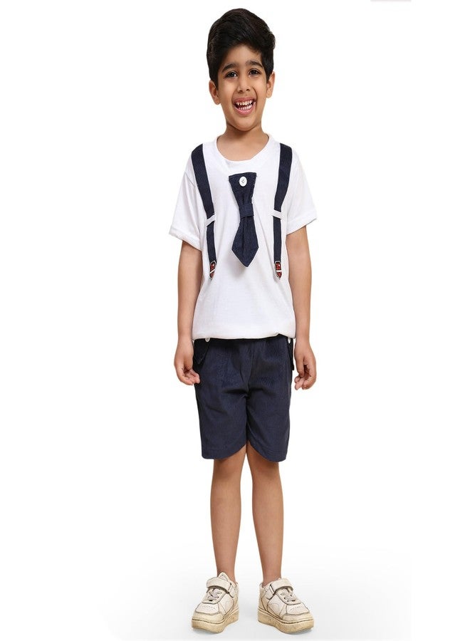 AMEEHA Kids Wear Gentleman Tie T-shirt and Short Pants for Boys and Girls (9 Months-12 Months) - Image 1