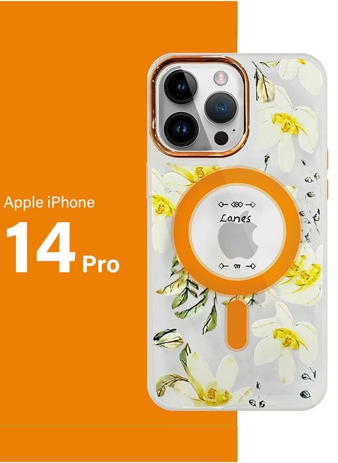 CATANES - Case for Apple iPhone 14 PRO Floral Design Fashion Flower Compatible with MagSafe & Wireless Charging Cover YELLOW - Image 1