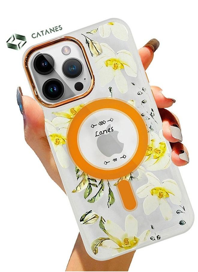 CATANES - Case for Apple iPhone 14 PRO Floral Design Fashion Flower Compatible with MagSafe & Wireless Charging Cover YELLOW - Image 1