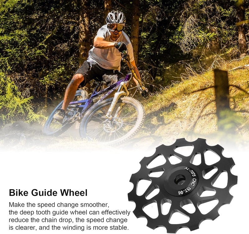 cheekyglo Rear Derailleur Pulley, 15T Mountain Bicycle Jockey Wheel Rear Derailleur Steel Bearing Guide Roller Pulley Bike Derailleur Accessory - Image 2