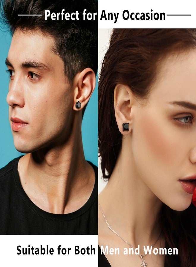 BESTEEL 2Pairs Hypoallergenic Black Stud Earrings for Men Women 316L Stainless Steel Square Round CZ Mens Earrings Studs Jewelry Set for Sensitive Ears Black-6mm - Image 3