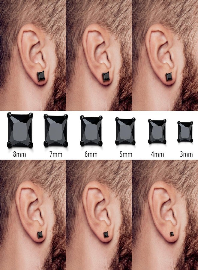 BESTEEL 2Pairs Hypoallergenic Black Stud Earrings for Men Women 316L Stainless Steel Square Round CZ Mens Earrings Studs Jewelry Set for Sensitive Ears Black-6mm - Image 4
