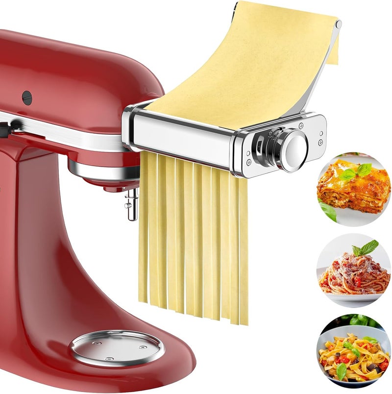 GVODE 3 in 1 Pasta Attachment for KitchenAid Stand Mixer, All Metal Pasta Maker KitchenAid Attachment, Pasta Sheet Roller, Spaghetti Cutter, Fettuccine Cutter Maker Accessories and Cleaning Brush by - Image 1