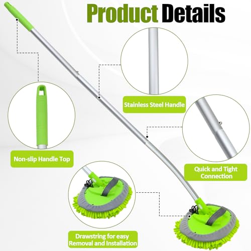 LUKCOZMO 15° Curved Car Wash Brush with Long Handle 43" Extension Cleaning Mop Exterior Interior Carwash Duster 3-Section, 90° Pivoting Extralarge Microfiber Head for Scratch-Free Car, SUV & Truck - Image 2