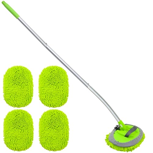 LUKCOZMO 15° Curved Car Wash Brush with Long Handle 43" Extension Cleaning Mop Exterior Interior Carwash Duster 3-Section, 90° Pivoting Extralarge Microfiber Head for Scratch-Free Car, SUV & Truck - Image 1