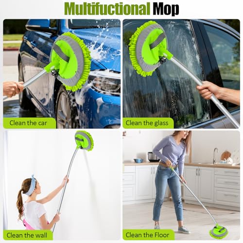 LUKCOZMO 15° Curved Car Wash Brush with Long Handle 43" Extension Cleaning Mop Exterior Interior Carwash Duster 3-Section, 90° Pivoting Extralarge Microfiber Head for Scratch-Free Car, SUV & Truck - Image 4