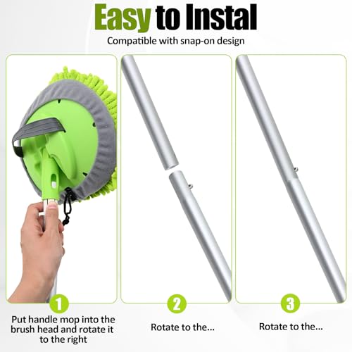 LUKCOZMO 15° Curved Car Wash Brush with Long Handle 43" Extension Cleaning Mop Exterior Interior Carwash Duster 3-Section, 90° Pivoting Extralarge Microfiber Head for Scratch-Free Car, SUV & Truck - Image 3