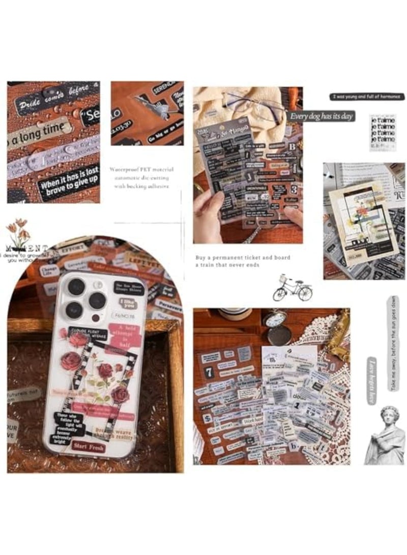 SYOSI Vintage Words Stickers, Self-Adhesive Paper Decals for DIY Art Journaling, Scrapbooking, Planner & Album Decorations, Gifts for Journal Lovers (36 Sheets, Assorted Designs, Craft Supplies) - Image 4
