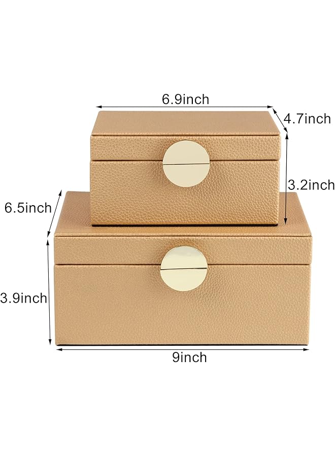erorex Faux Leather Jewelry Boxes Decorative Boxes Storage Accessory Organizer With Gold Hardware Decor Classic Vegan Leather Set Of 2 Pieces - Image 2