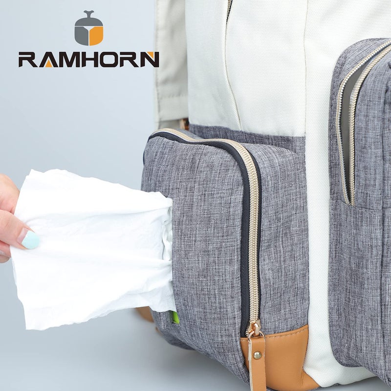 Ramhorn Diaper Bag Multifunction Travel Backpacks for Mom with Insulated Pockets and Laptop Compartment, grey - Image 5