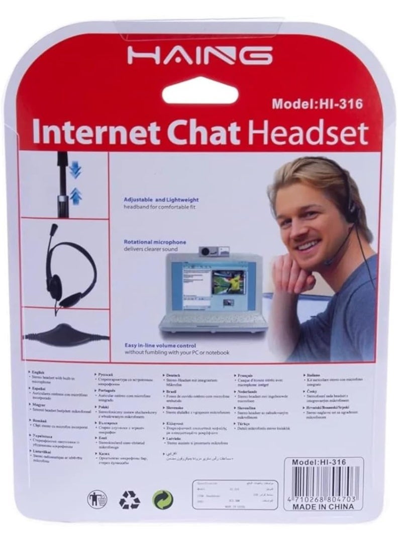 هينغ سماعة رأس Haing HI-316، ستيريو مع ميكروفون قابل للدوران، تصميم خفيف الوزن قابل للتعديل، تحكم مدمج في مستوى الصوت، متوافقة مع Skype وWindows Live - Image 2