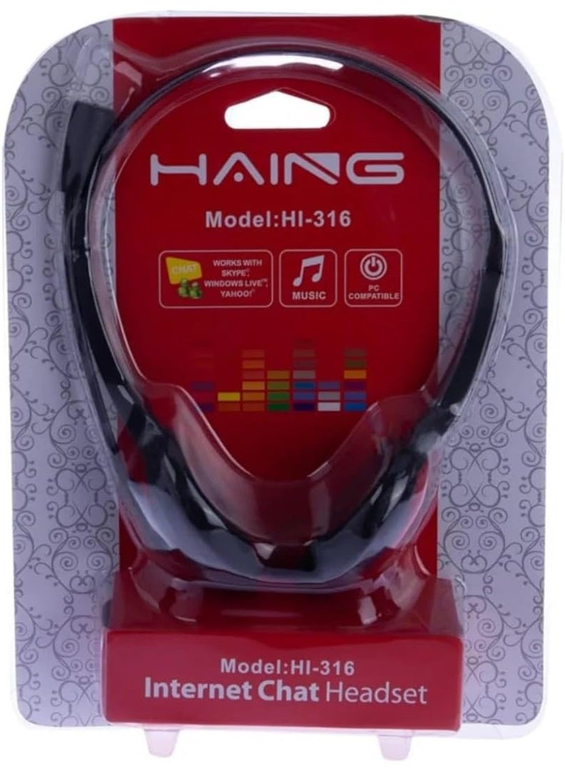 هينغ سماعة رأس Haing HI-316، ستيريو مع ميكروفون قابل للدوران، تصميم خفيف الوزن قابل للتعديل، تحكم مدمج في مستوى الصوت، متوافقة مع Skype وWindows Live - Image 2