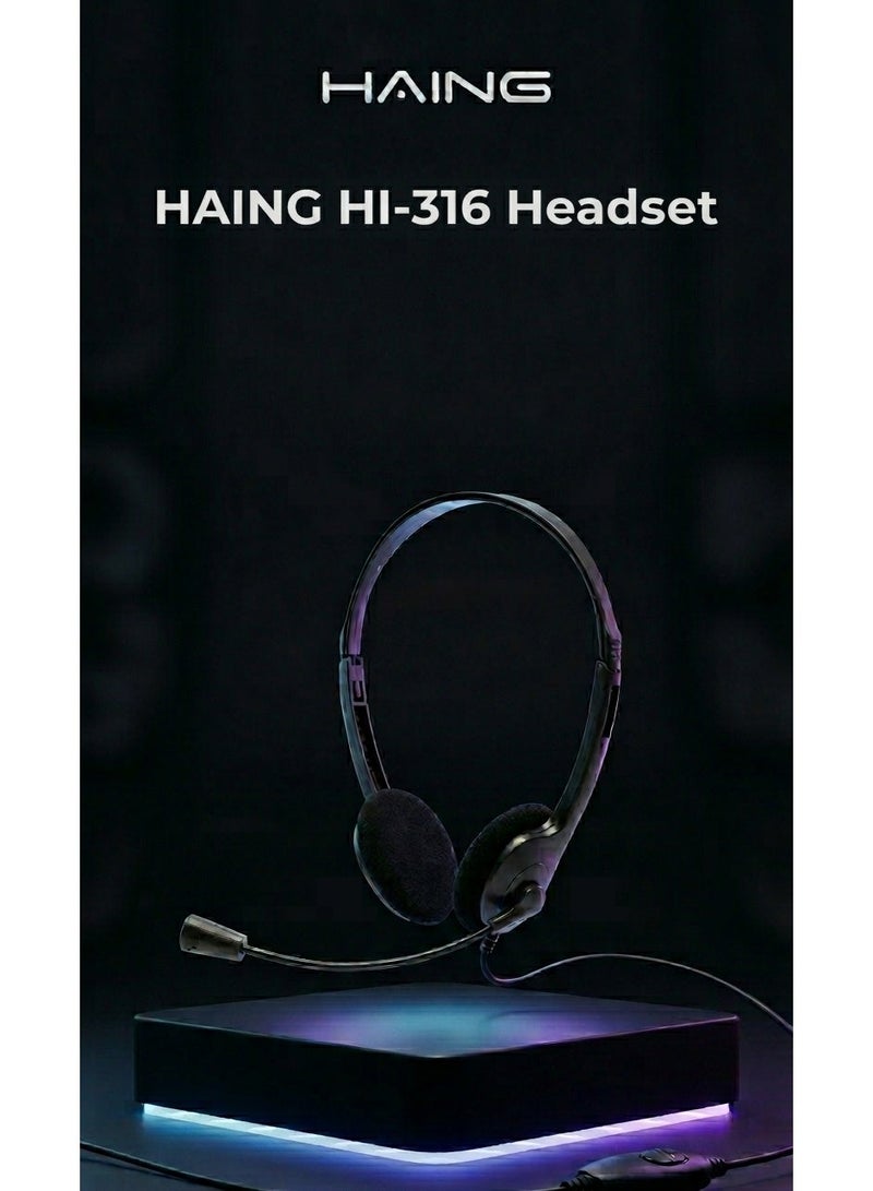 هينغ سماعة رأس Haing HI-316، ستيريو مع ميكروفون قابل للدوران، تصميم خفيف الوزن قابل للتعديل، تحكم مدمج في مستوى الصوت، متوافقة مع Skype وWindows Live - Image 1