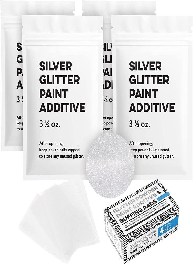 Impresa Glitter Paint Additive Kit - 4 x 3.5 Oz Ultra-Fine Silver Glitter & 4 Buffing Pads - Add to Paint or Varnish for Walls, Ceilings, Grout & Furniture - Image 1