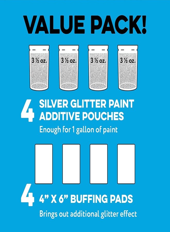 Impresa Glitter Paint Additive Kit - 4 x 3.5 Oz Ultra-Fine Silver Glitter & 4 Buffing Pads - Add to Paint or Varnish for Walls, Ceilings, Grout & Furniture - Image 5