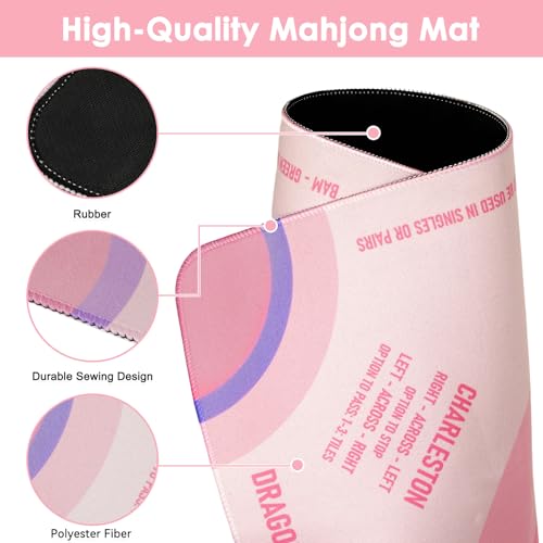 QUEENLINK Mahjong Mat for Table with Carrying Bag 324 x 324 NonSlip Neoprene Mahjong Mat with Rules NoiseReducing Gaming Mat for Mahjong Poker Cards Board and Tile Games Pink - Image 5