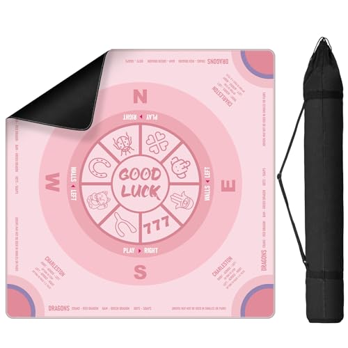 QUEENLINK Mahjong Mat for Table with Carrying Bag 324 x 324 NonSlip Neoprene Mahjong Mat with Rules NoiseReducing Gaming Mat for Mahjong Poker Cards Board and Tile Games Pink - Image 1