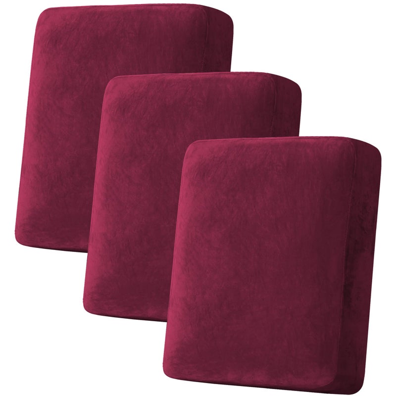 H.VERSAILTEX HVERSAILTEX Velvet Stretch Couch Cushion Cover Plush Cushion Slipcover for Chair Loveseat Sofa Cushion Furniture Protector Seat Cushion Sofa Cover 3 Piece Sofa Cushion Covers Burgundy 
