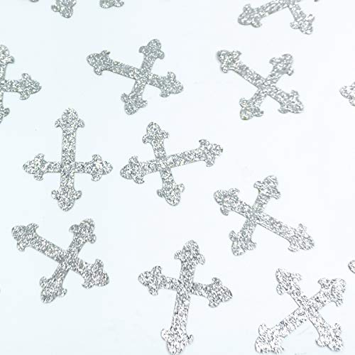 Giuffi 100 Counts Christening Cross Table Confetti for Baby Shower Baptism Party Decorations Silver - Image 1