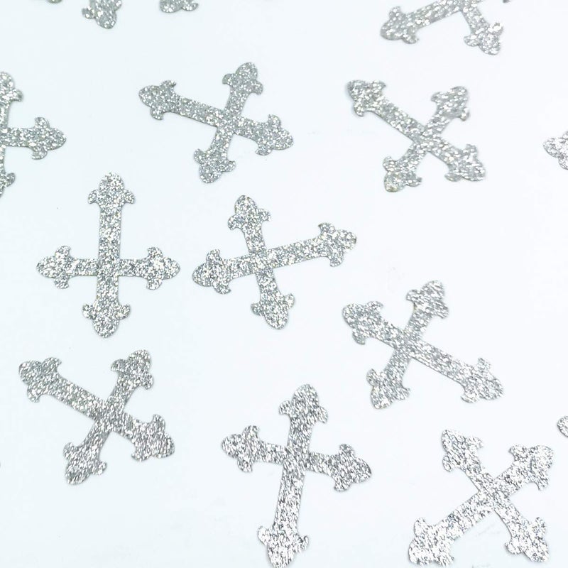 Giuffi 100 Counts Christening Cross Table Confetti for Baby Shower Baptism Party Decorations Silver - Image 2