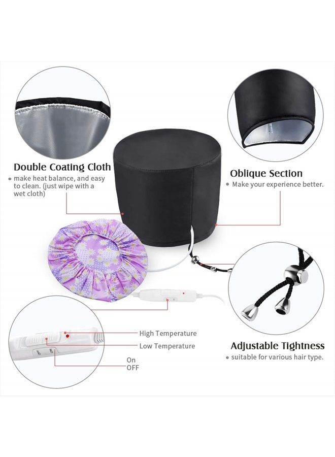 aopow Heat Cap Hair Deep Conditioning - Heating Thermal Steamer Cap Electric Hot Treatment Cap for Natural Black Afro Hair Heated Hair Care Spa Hat for Home Use with 2 Mode Temperature Control - Black - Image 3