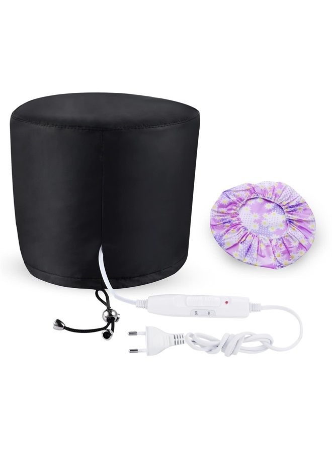 aopow Heat Cap Hair Deep Conditioning - Heating Thermal Steamer Cap Electric Hot Treatment Cap for Natural Black Afro Hair Heated Hair Care Spa Hat for Home Use with 2 Mode Temperature Control - Black - Image 1