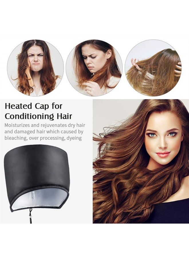 aopow Heat Cap Hair Deep Conditioning - Heating Thermal Steamer Cap Electric Hot Treatment Cap for Natural Black Afro Hair Heated Hair Care Spa Hat for Home Use with 2 Mode Temperature Control - Black - Image 2