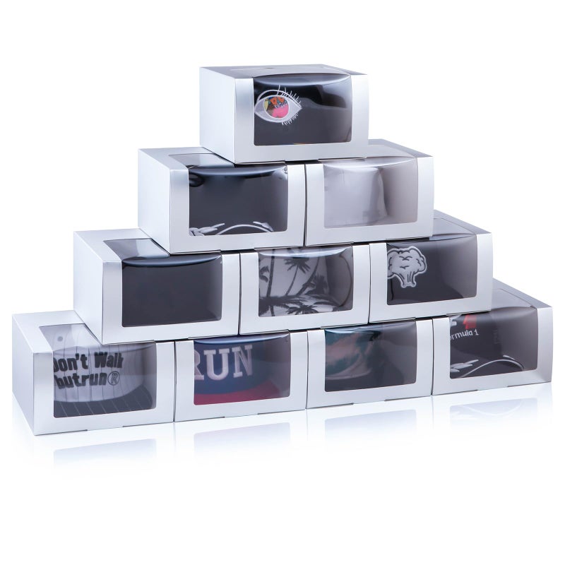 LADYBRO Silver Gift Boxes with Window Display for Hat Storage Containter for Baseball Caps Fitted Snapbacks Trucker 78 x 78 x 48 10 Pack