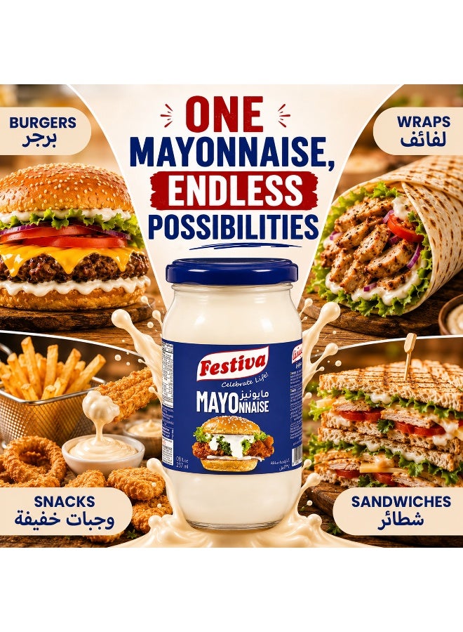 Festiva Mayonnaise 237ml Glass Jar - Creamy Mayo Sandwich Spread for Burgers, Sandwiches, Wraps and Snacks - Dip and Dressing - Image 3