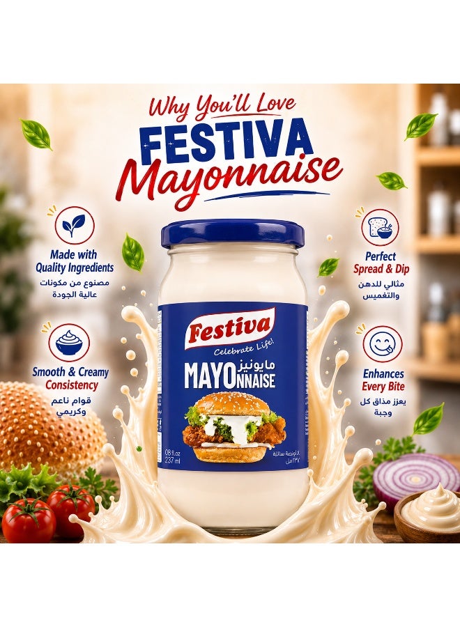 Festiva Mayonnaise 237ml Glass Jar - Creamy Mayo Sandwich Spread for Burgers, Sandwiches, Wraps and Snacks - Dip and Dressing - Image 4