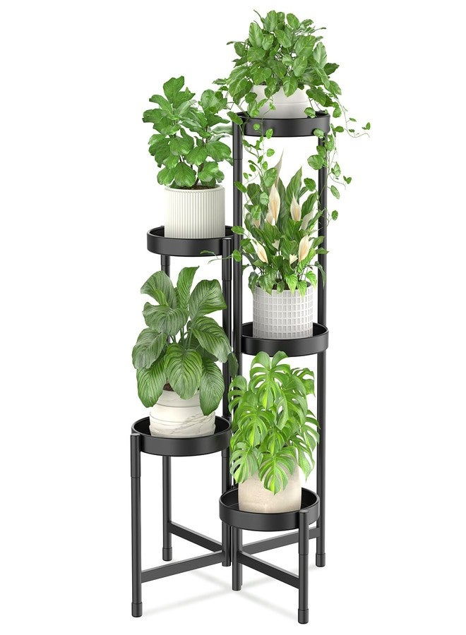 iDavosic.ly Plant Stand Indoor Outdoor, 5 Tier Corner Metal Flower Display Holder Shelf, Easy Assembly Folding Tall Orchid Rack for Patio Balcony Porch Garden Living Room House, Black - Image 1