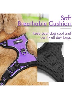 Rabbitgoo Dog Harness, No-Pull Pet Harness with 2 Leash Clips, Adjustable Soft Padded Dog Vest, Reflective No-Choke Pet Oxford Vest with Easy Control Handle for Large Dogs, Purple, L 