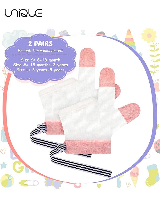 يونيك 1 أزواج من الطفل توقف الإبهام مص الإصبع الحرس طفل الرضع توقف الإبهام مص كيت نسيج شبكة ناعمة توقف عن مص القفازات بدون خدش واقي الإصبع القابل للتنفس (الحجم الوردي M / لمدة 15 شهرا إلى 3 سنوات) - Image 2